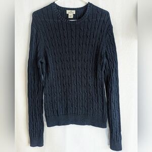Women's Large Brooks Brothers Navy Cotton Sweater Classic Cable Knit Crewneck